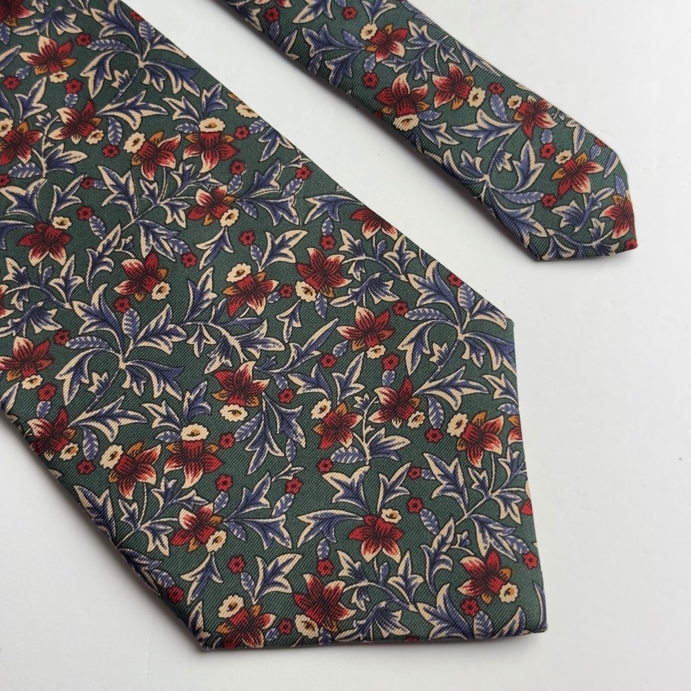 Claybrooke Mens Silk Tie Green Red Floral Botanical Handmade Necktie 3.5 Inch